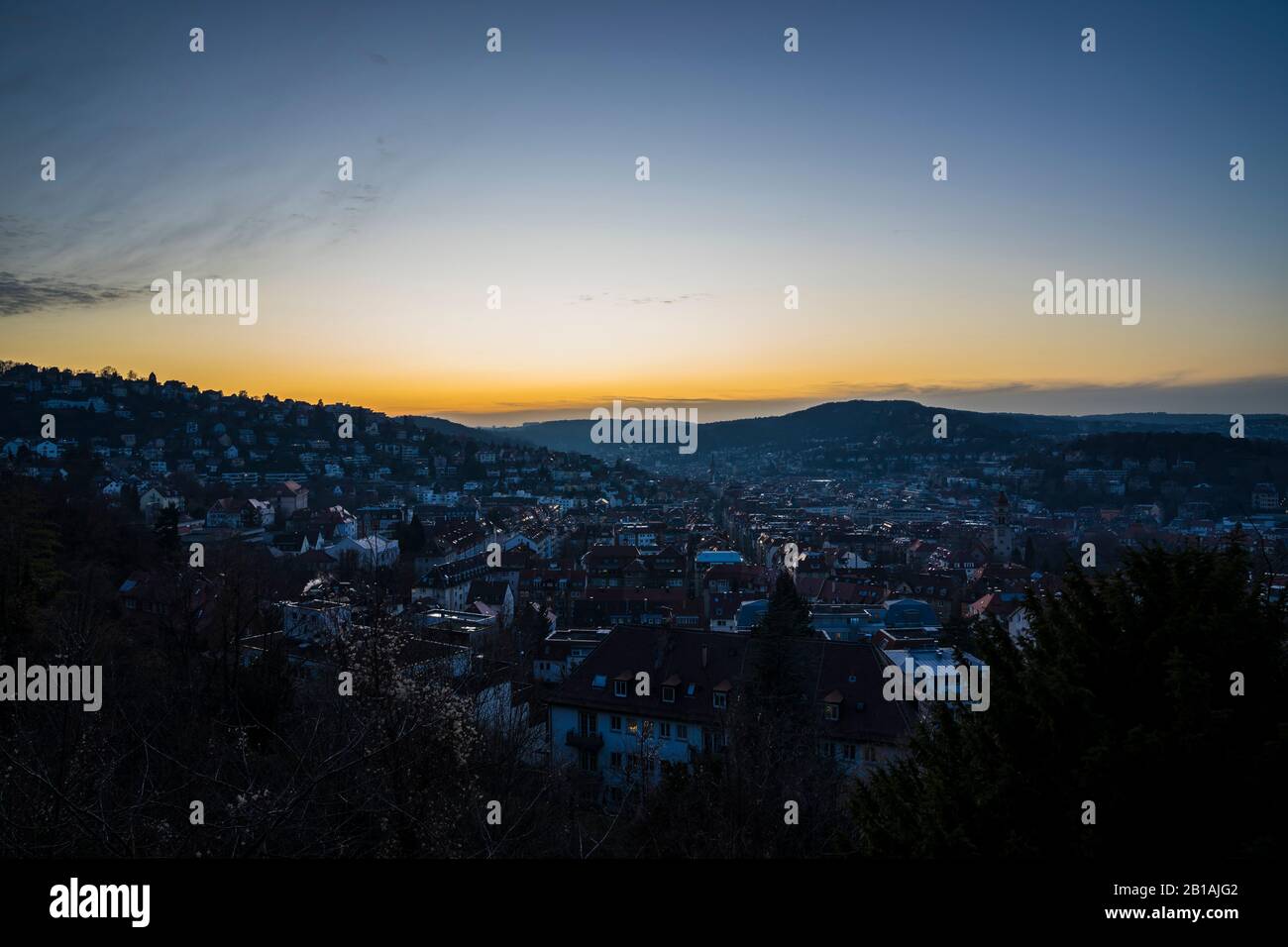 Sunset light light at night moon in dusk building hi-res stock ...
