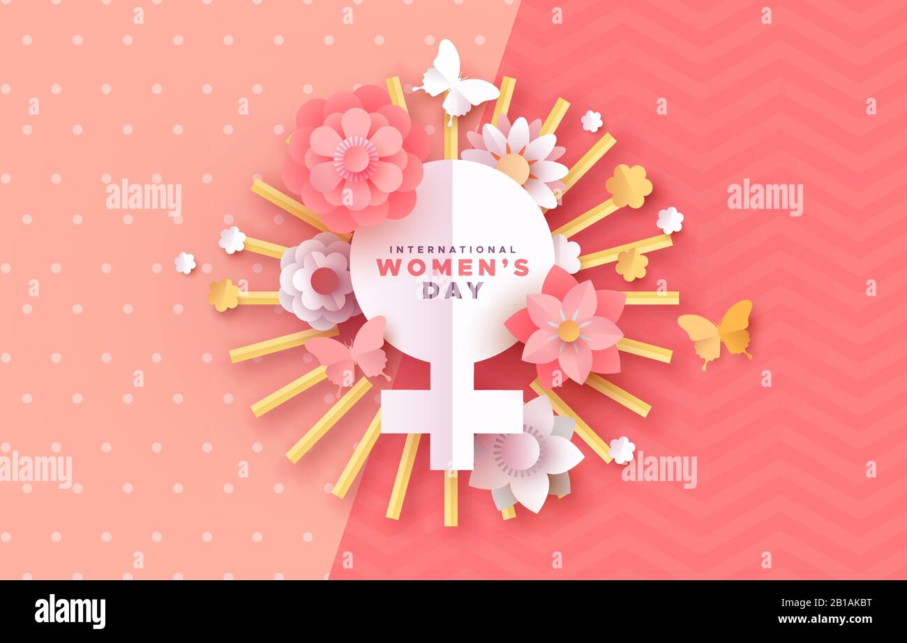 Happy Women Day holiday illustration of 3D papercut spring flower ...