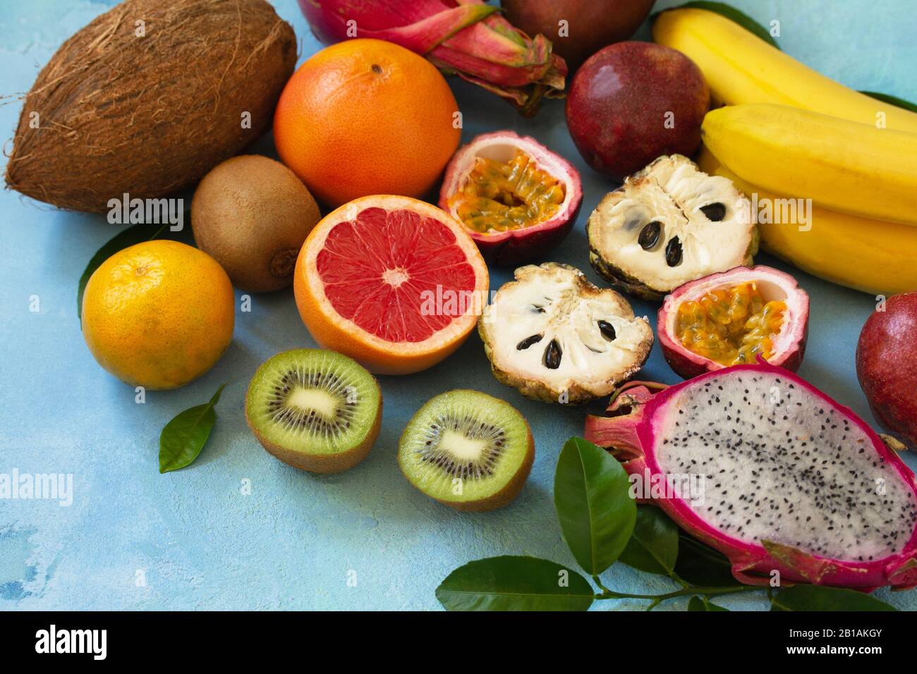 Fruit background. Assorted ripe juicy Exotic asia summer seasonal
