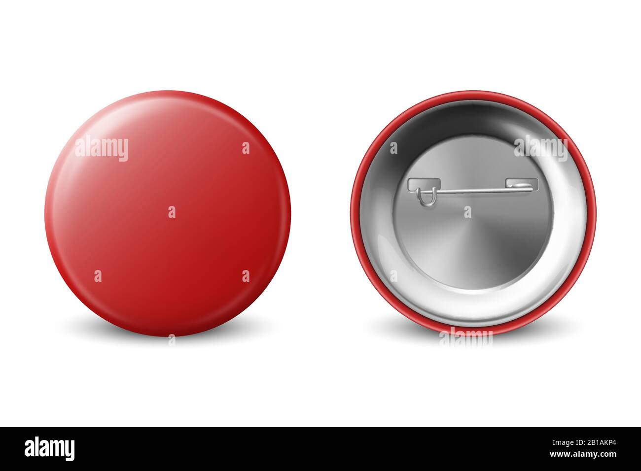 Vector 3d Realistic Red Metal, Plastic Blank Button Badge Icon Set ...