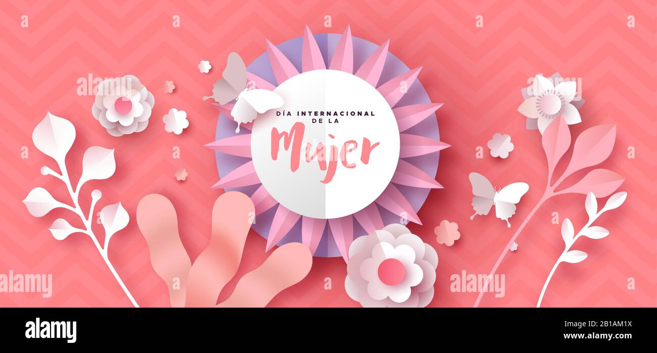Happy Women Day holiday illustration of 3D papercut spring flower ...