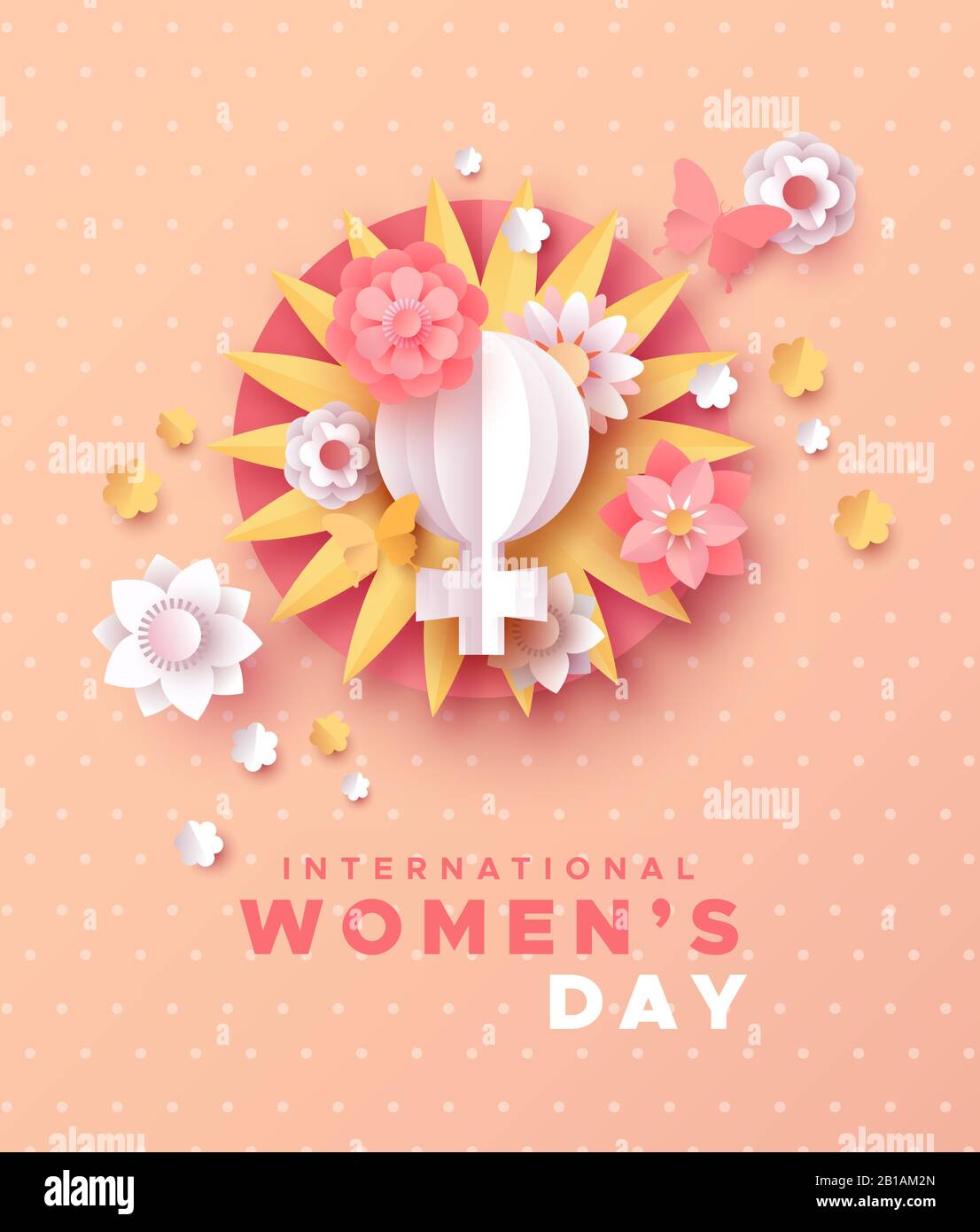 Happy Women Day holiday illustration of 3D papercut spring flower ...
