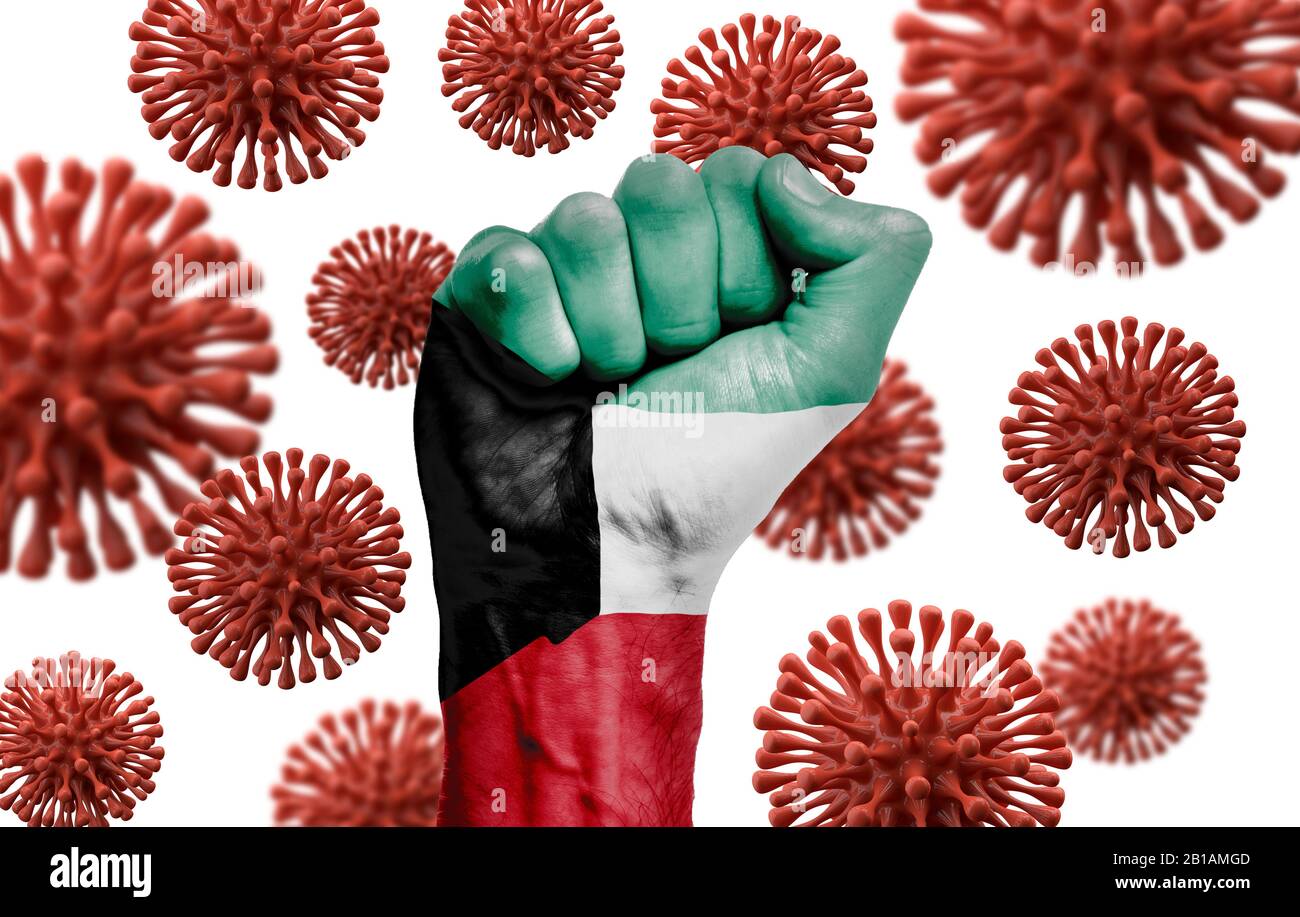 Kuwait flag fist fighting off coronavius disease Stock Photo Alamy