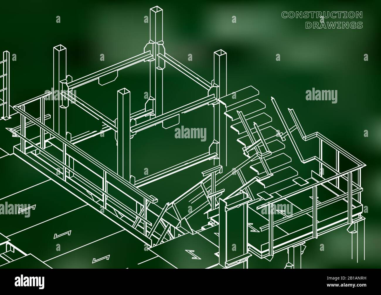 Building. Metal constructions. Volumetric constructions. Green background Stock Vector