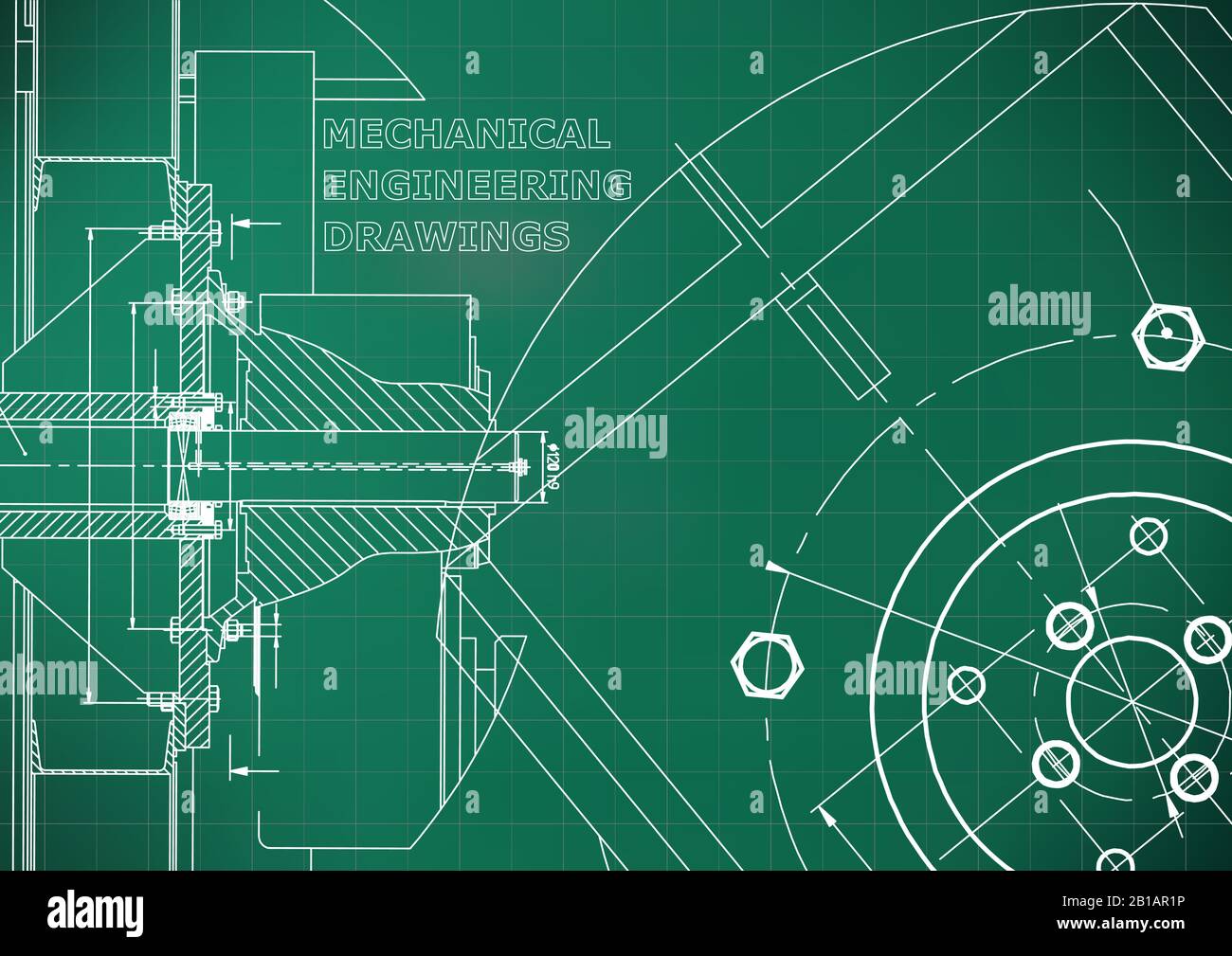 Technical illustration. Mechanical engineering. Light green background ...