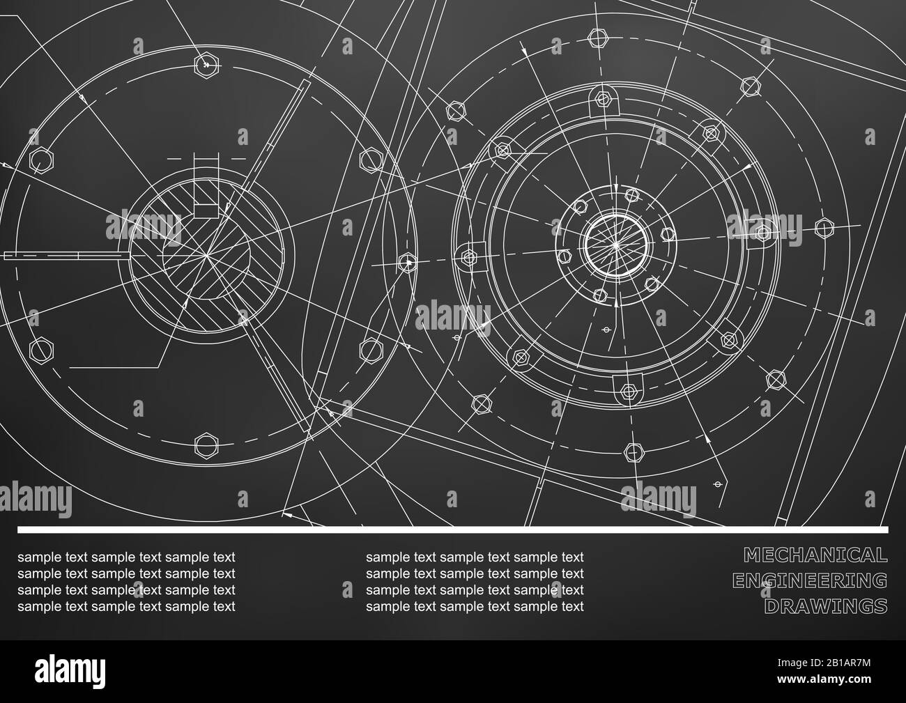 Vector Mechanical engineering drawings on a Black background ...
