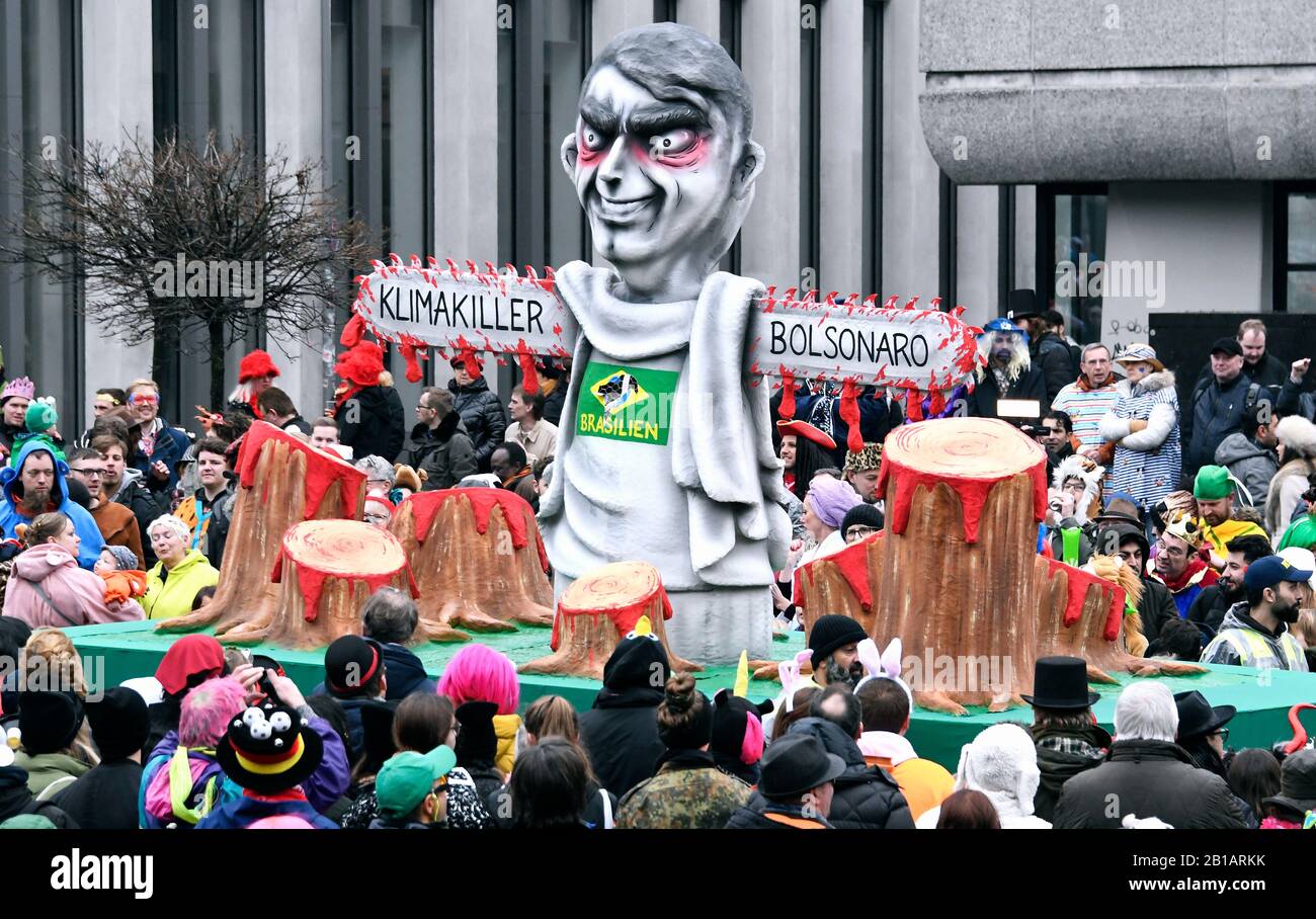 Rose Monday procession in Duesseldorf, theme car by Jaques Tilly on President Bolsonaro of Brazil Stock Photo