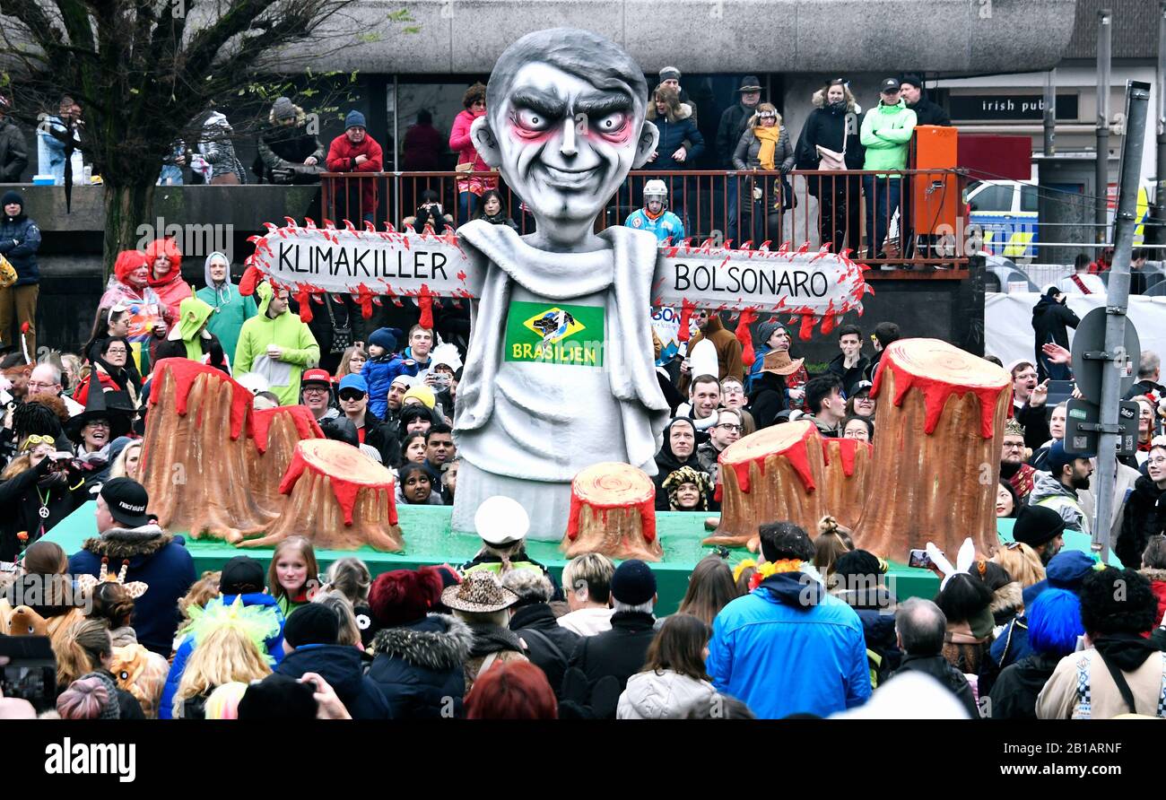 Rose Monday procession in Duesseldorf, theme car by Jaques Tilly on President Bolsonaro of Brazil Stock Photo