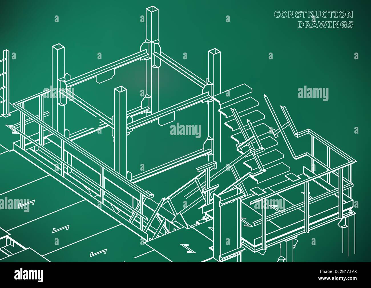 Building. Metal constructions. Volumetric constructions. Light green background Stock Vector