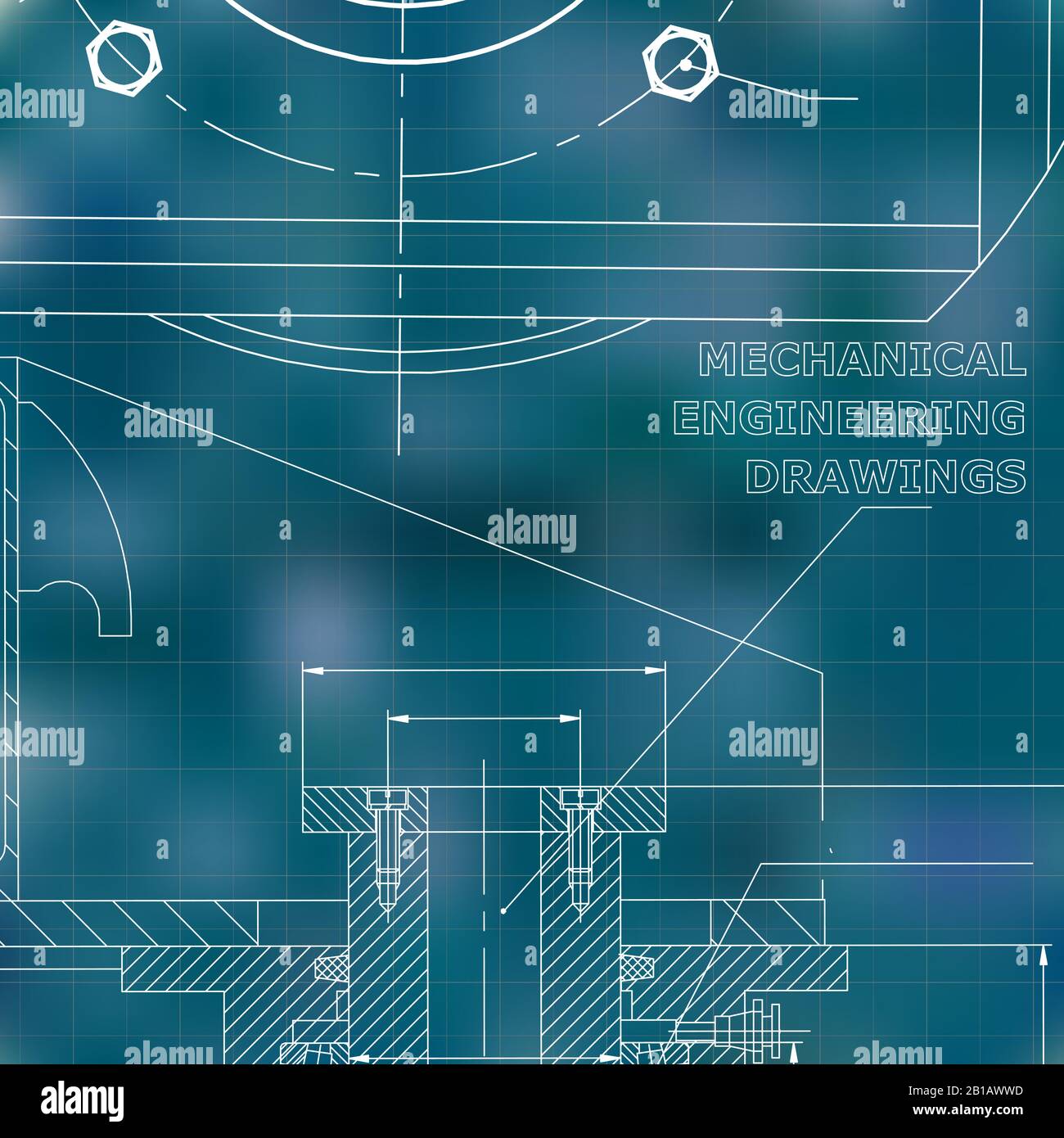 Mechanics. Technical design. Engineering style. Blue background. Grid ...