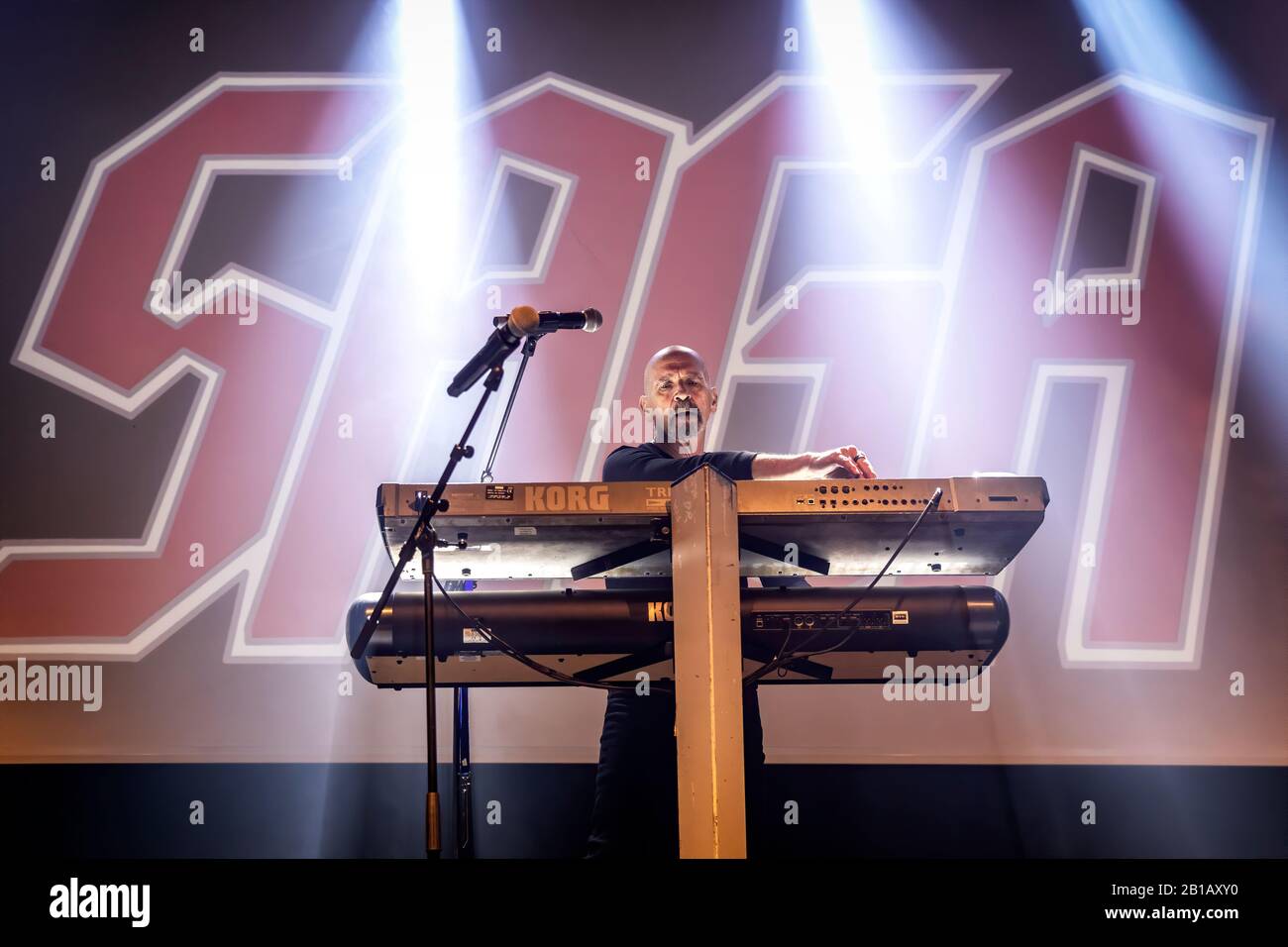 Oslo, Norway. 23rd Feb, 2020. The Canadian rock band Saga performs a live concert at Rockefeller in Oslo. Here singer, songwriter and musician Michael Sadler is seen live on stage. (Photo Credit: Gonzales Photo/Terje Dokken/Alamy Live News). Stock Photo