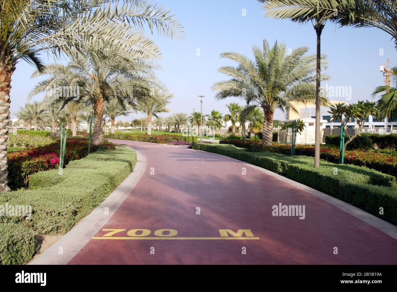 Dubai-Al Barsha Pond Park running track mark 700 M wide Stock Photo