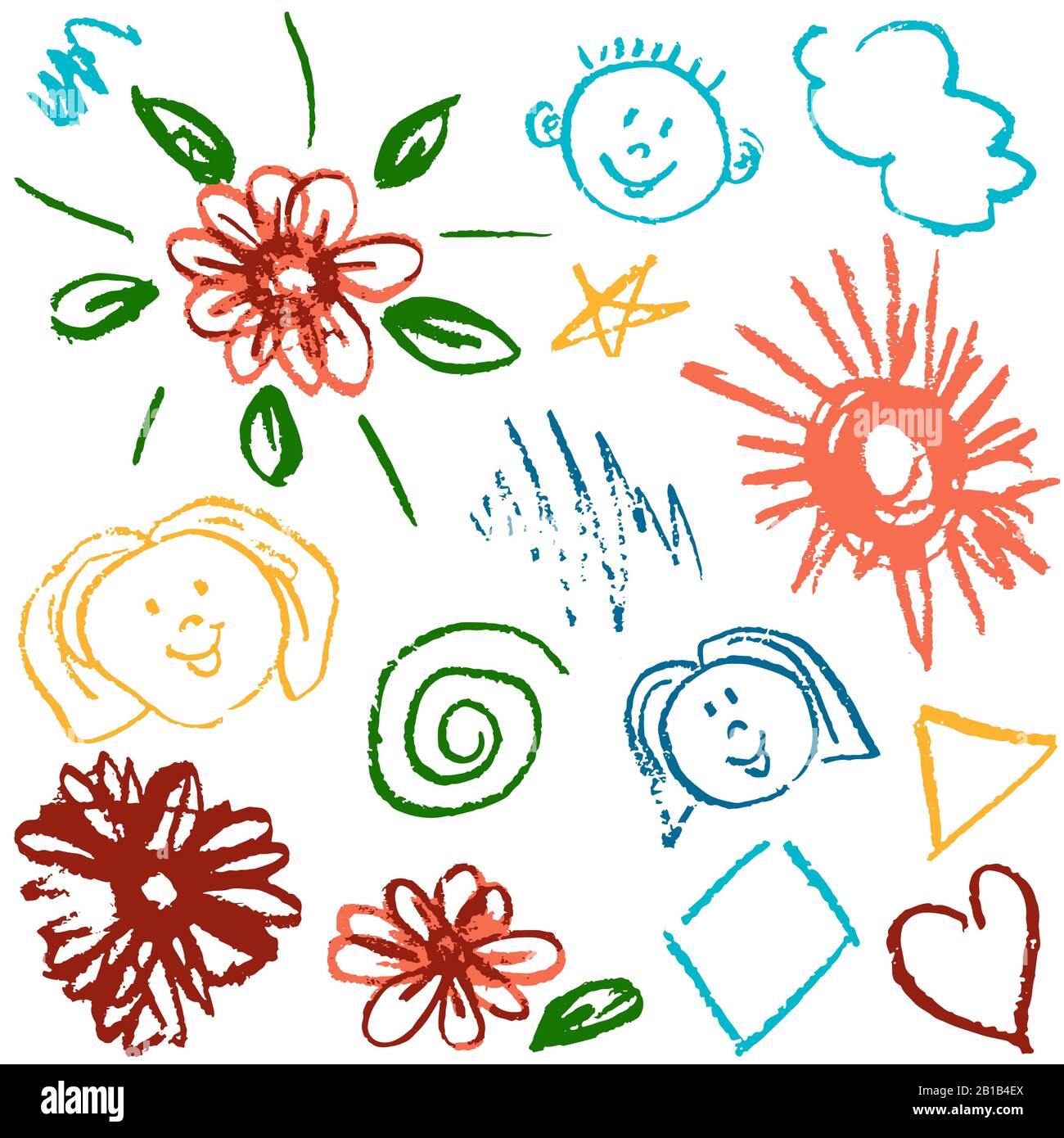 Children S Drawings Elements For The Design Of Postcards Backgrounds Packaging Prints For Clothes Drawing Of Wax Crayons On A White Background F Stock Vector Image Art Alamy