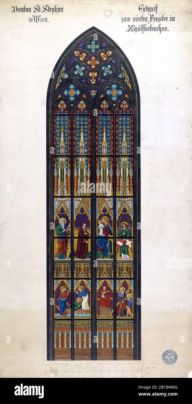 Friedrich von Schmidt Stephansdom Entwurf zum vierten Fenster im Apostelchor. Stock Photo