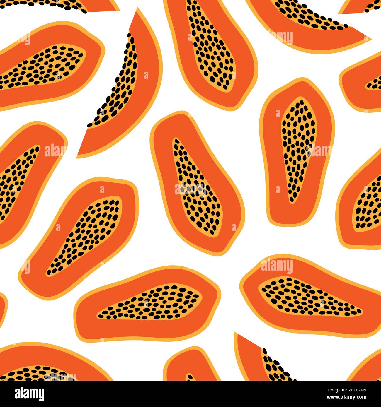 Seamless pattern with cut raw papaya isolated on white background ...