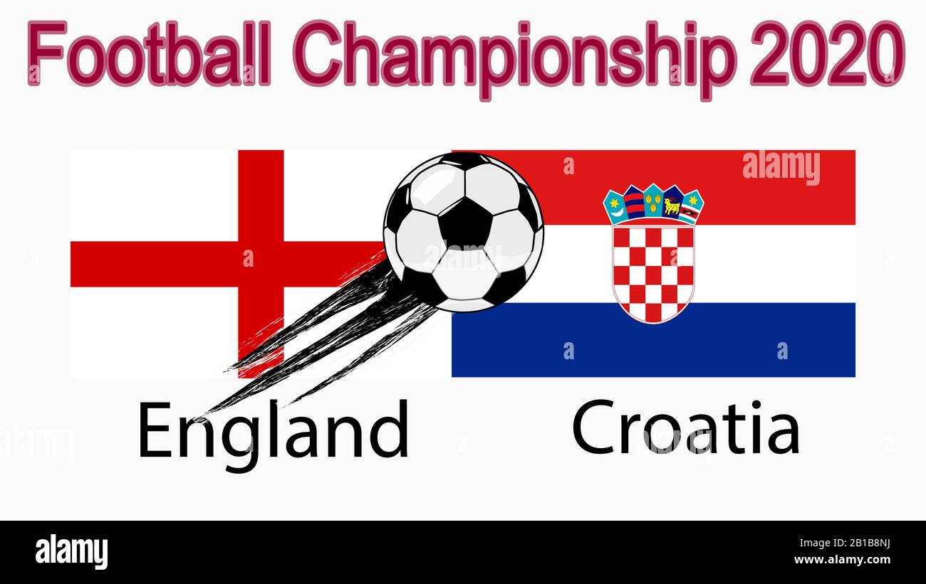 2020 European Football Championship, banner, web design, match between England and Croatia Stock Vector