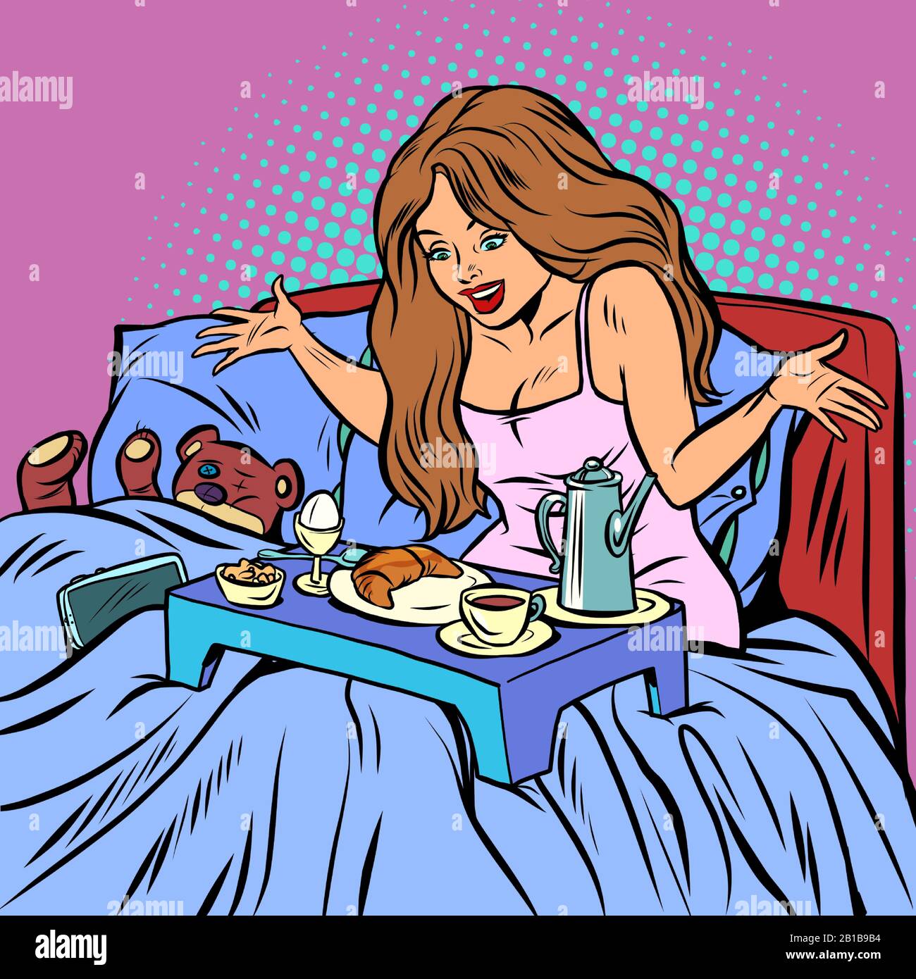 woman Breakfast in bed Stock Vector