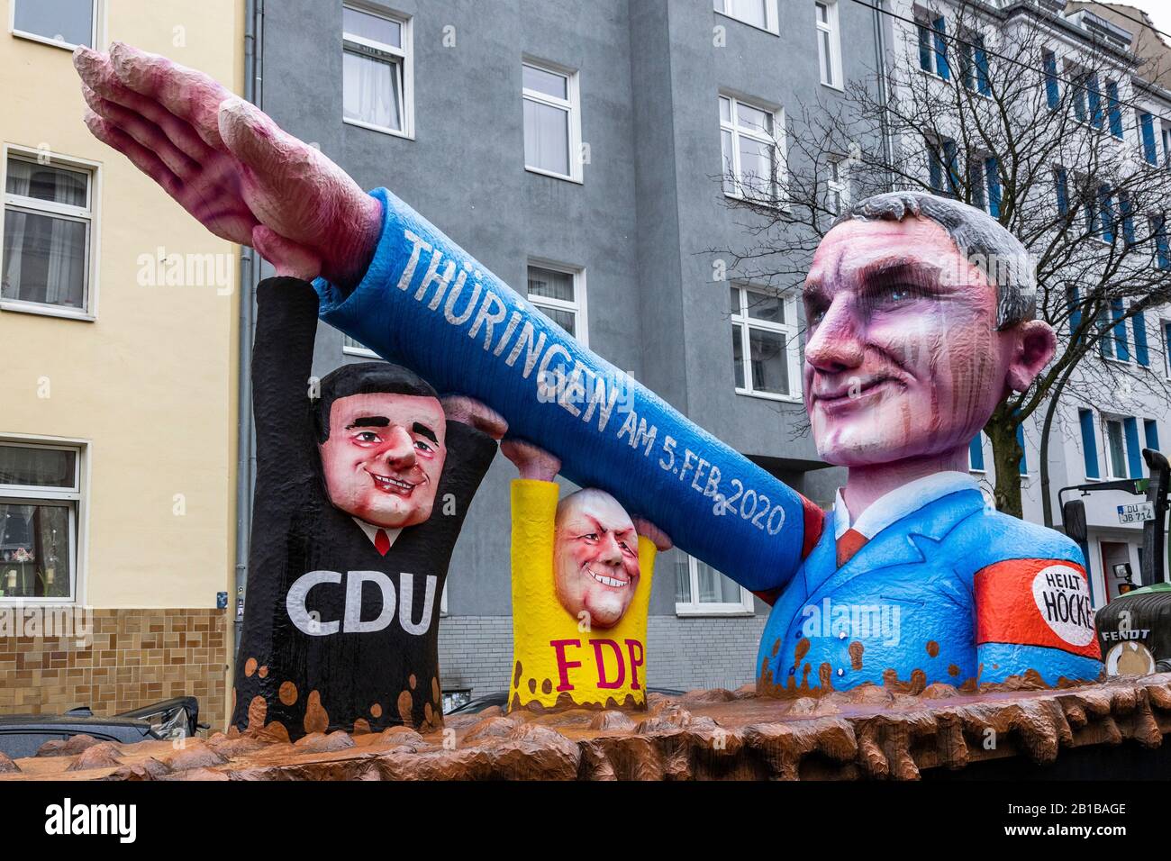 Dusseldorf, Germany. 24th Feb, 2020. Rosenmontag carnival parade in Dusseldorf, Germany. Float designed by German artist Jacques Tilly depicting right-wing politician Björn Höcke of the Afd party making a Sieg Heil gesture in relation to the state elections in Thuringia. Credit: Vibrant Pictures/Alamy Live News Stock Photo