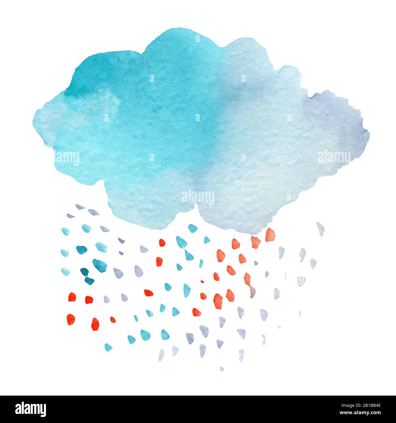 Cute watercoor Cloud with Colorful Rain Drops. Scandinavian illustration. Stock Photo