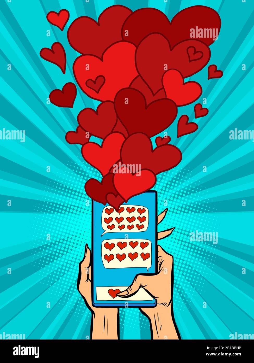 phone hearts. social networks sympathy connections Stock Vector