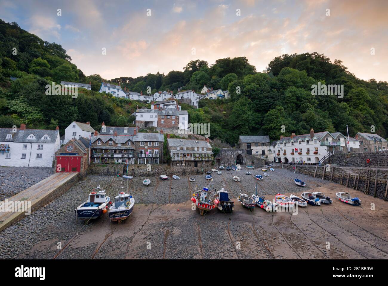 The harbour village of Clovelly on the North Devon coast from the harbour wall, England. Stock Photo