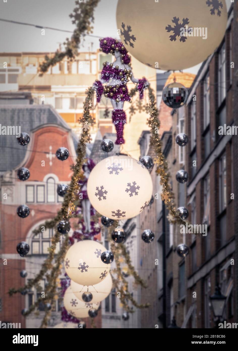 Alleyway Christmas decorations at St. Christopher's Place in London, UK. Stock Photo