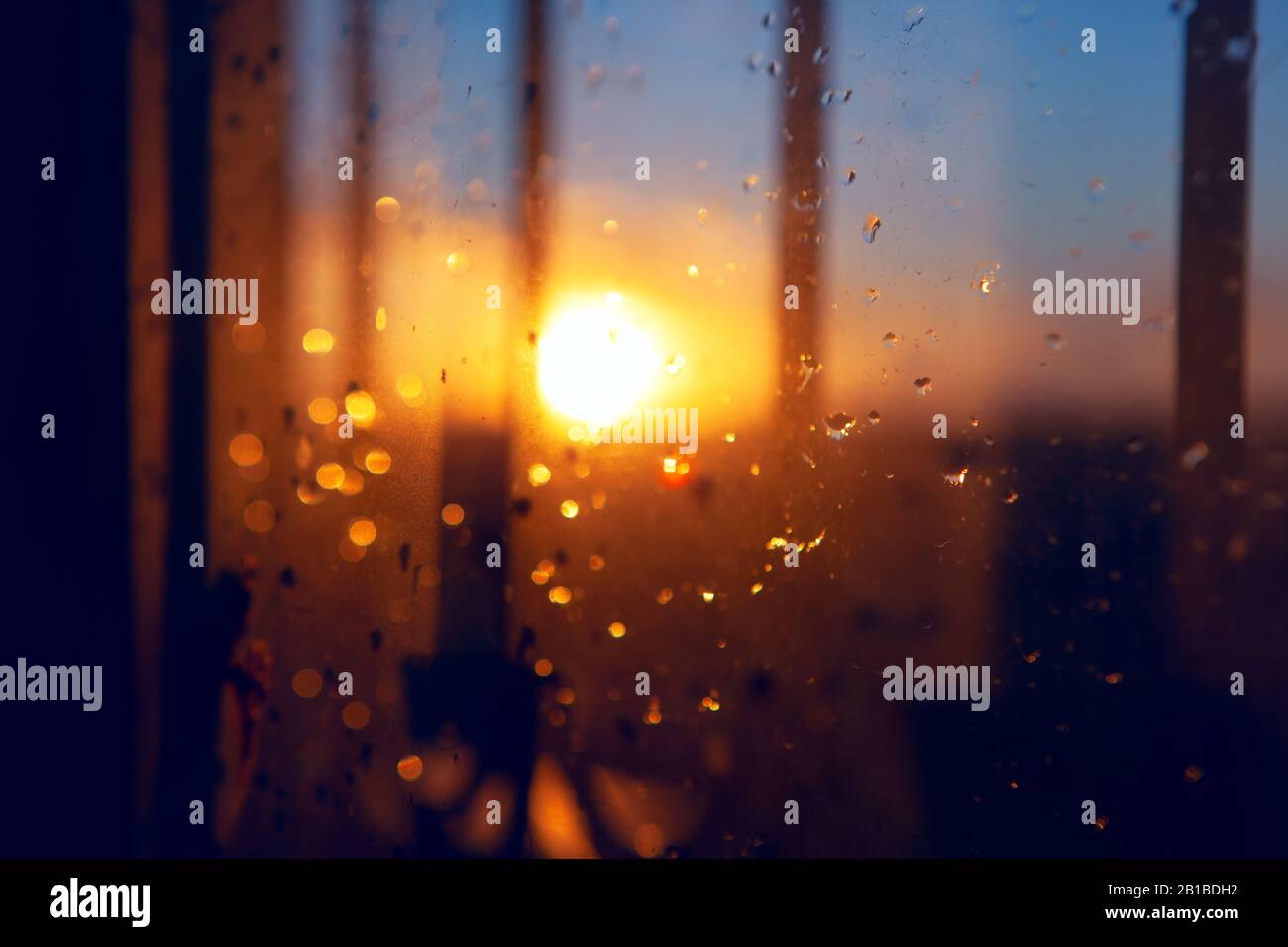 raindrops on the window in the sunlight Stock Photo