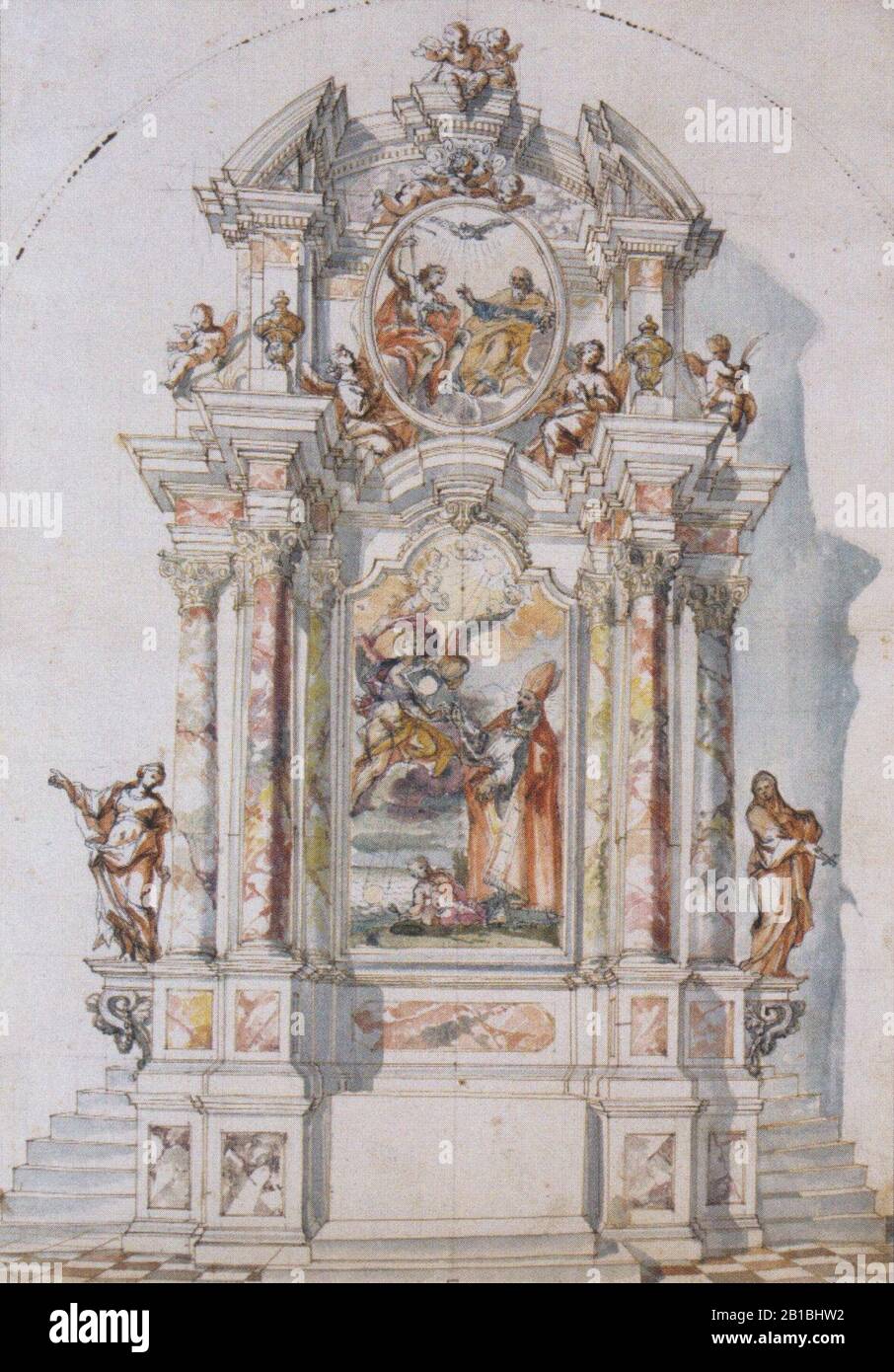Fromiller - Entwurf für die Altarwand der Katharinenkapelle im Schloss Wernberg. Stock Photo