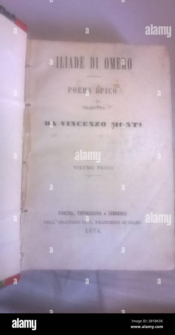 Frontespizio d'un'edizione del 1874 della celebre traduzione di Vincenzo Monti dell'Iliade di Omero. Stock Photo
