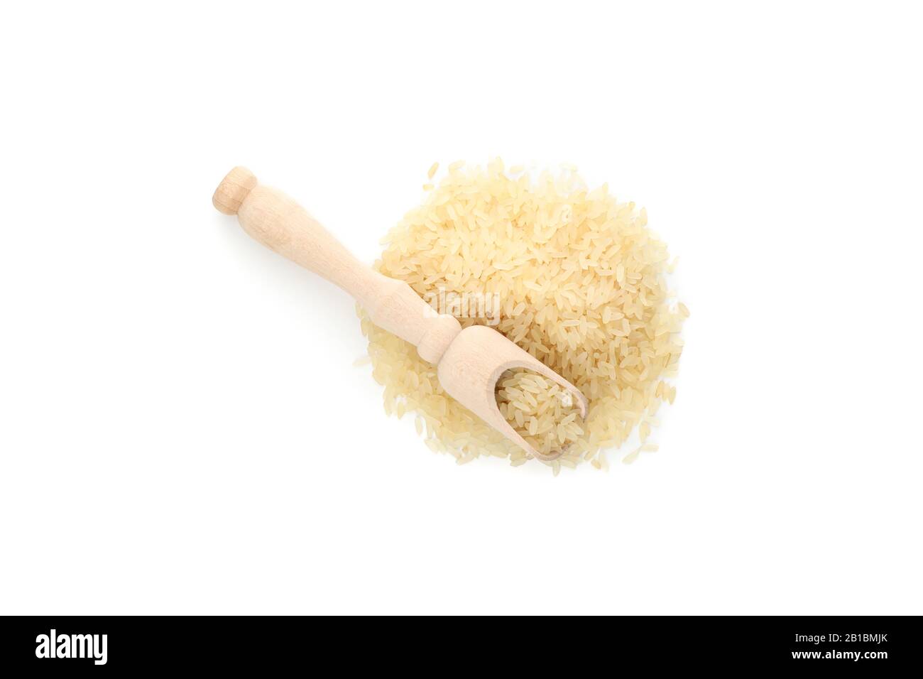 Scoop and rice isolated on white background Stock Photo