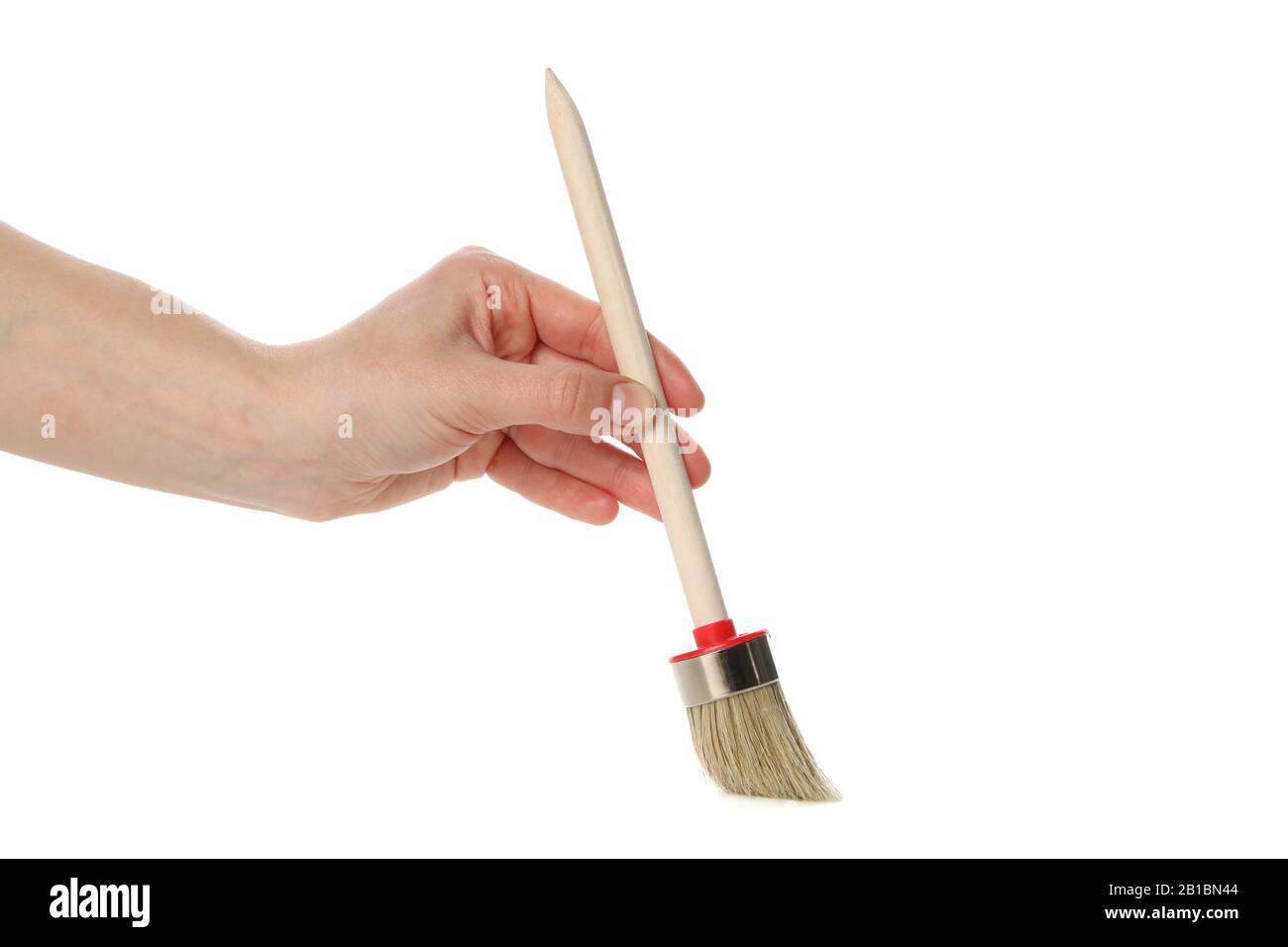 Female hand hold paint brush, isolated on white background Stock Photo
