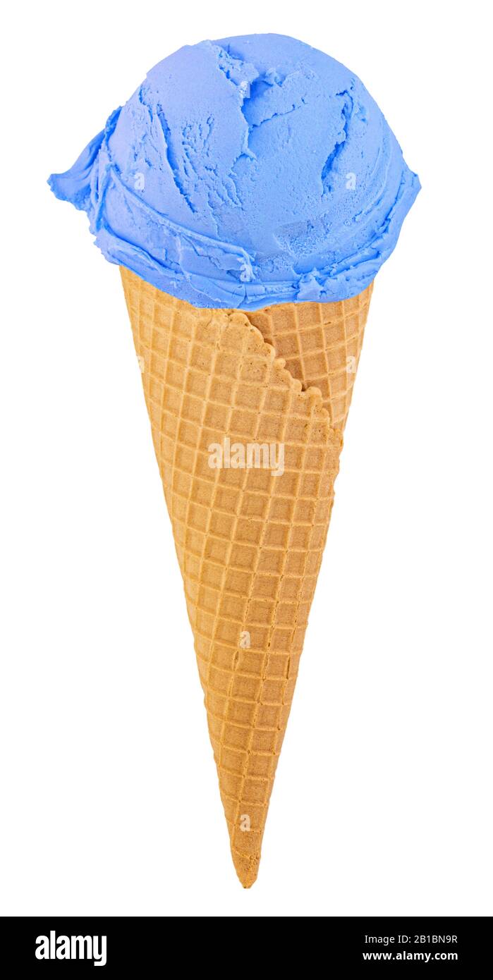 blueberry ice cream in the cone on white background with Stock Photo ...