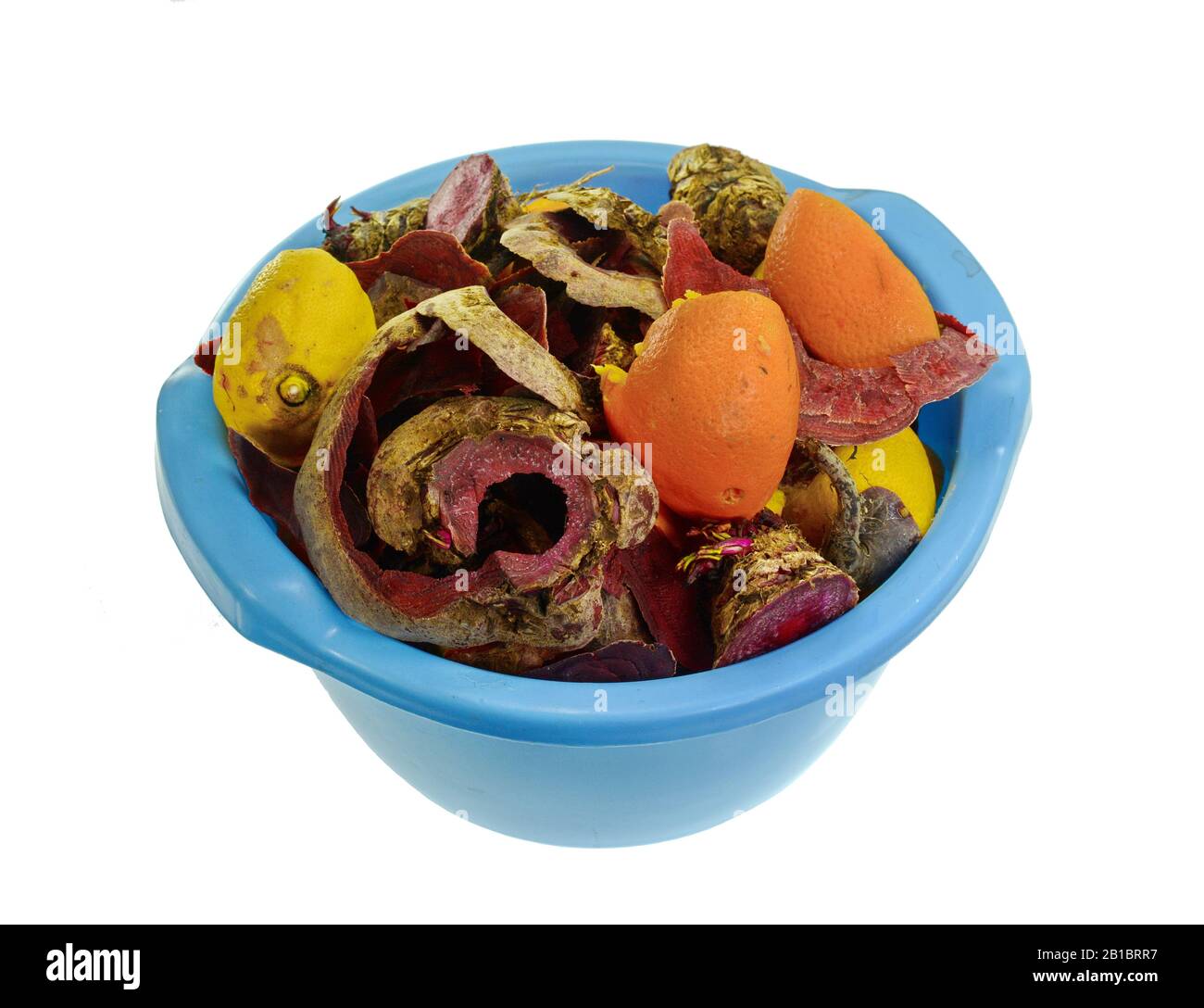 compost pile of kitchen scraps isolated on white background. Composting pile of rotting kitchen