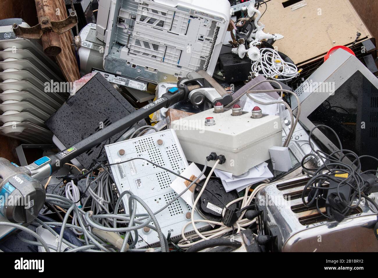 Old electrical goods in a recycling tip. Cumbria, UK Stock Photo Alamy