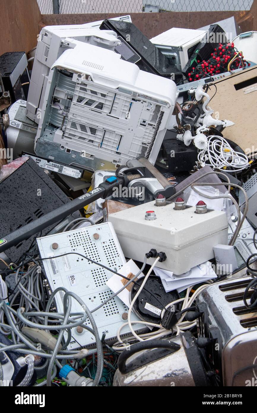 Old electrical goods in a recycling tip. Cumbria, UK Stock Photo Alamy