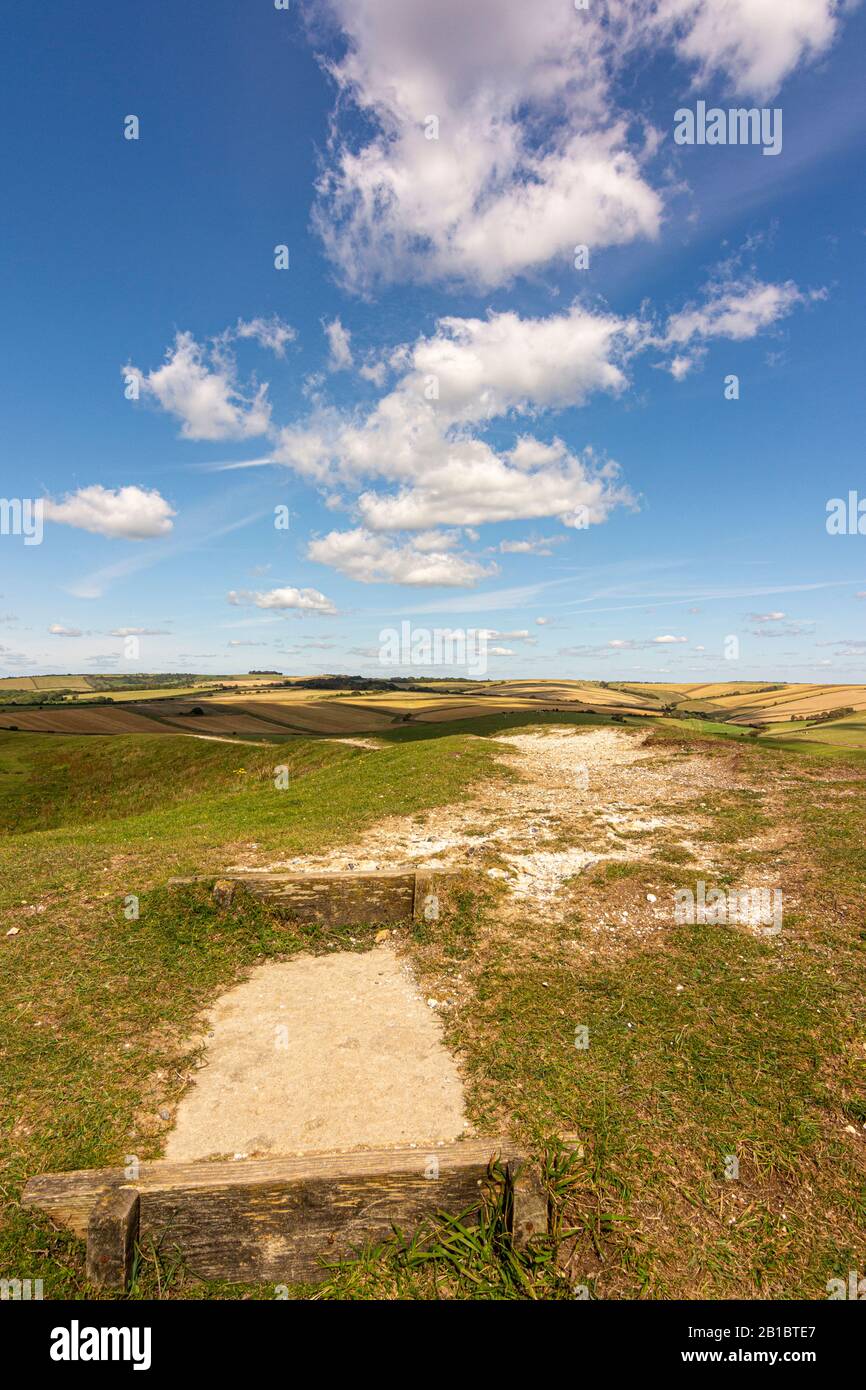 The view to the north and Chanctonbury Ring from Cissbury Ring in the South Downs National Park, West Sussex, southern England, UK. Stock Photo