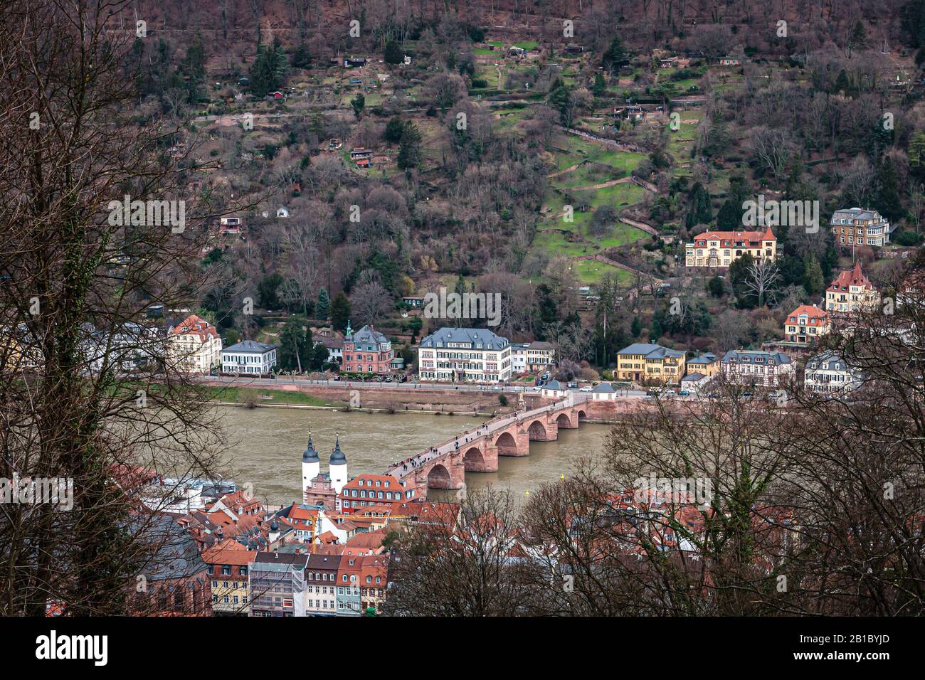 Heidelberg and the old bridge from above Stock Photo