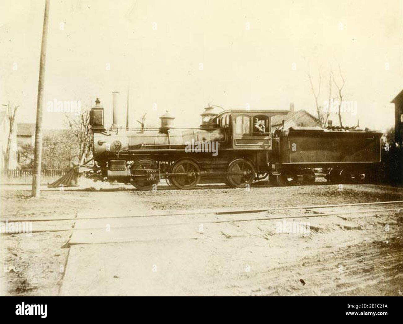 Fulton County Narrow Gauge at Galesburg Illinois in October 1900. Engine -2 (2-6-0) built by Brooks Local works. Stock Photo