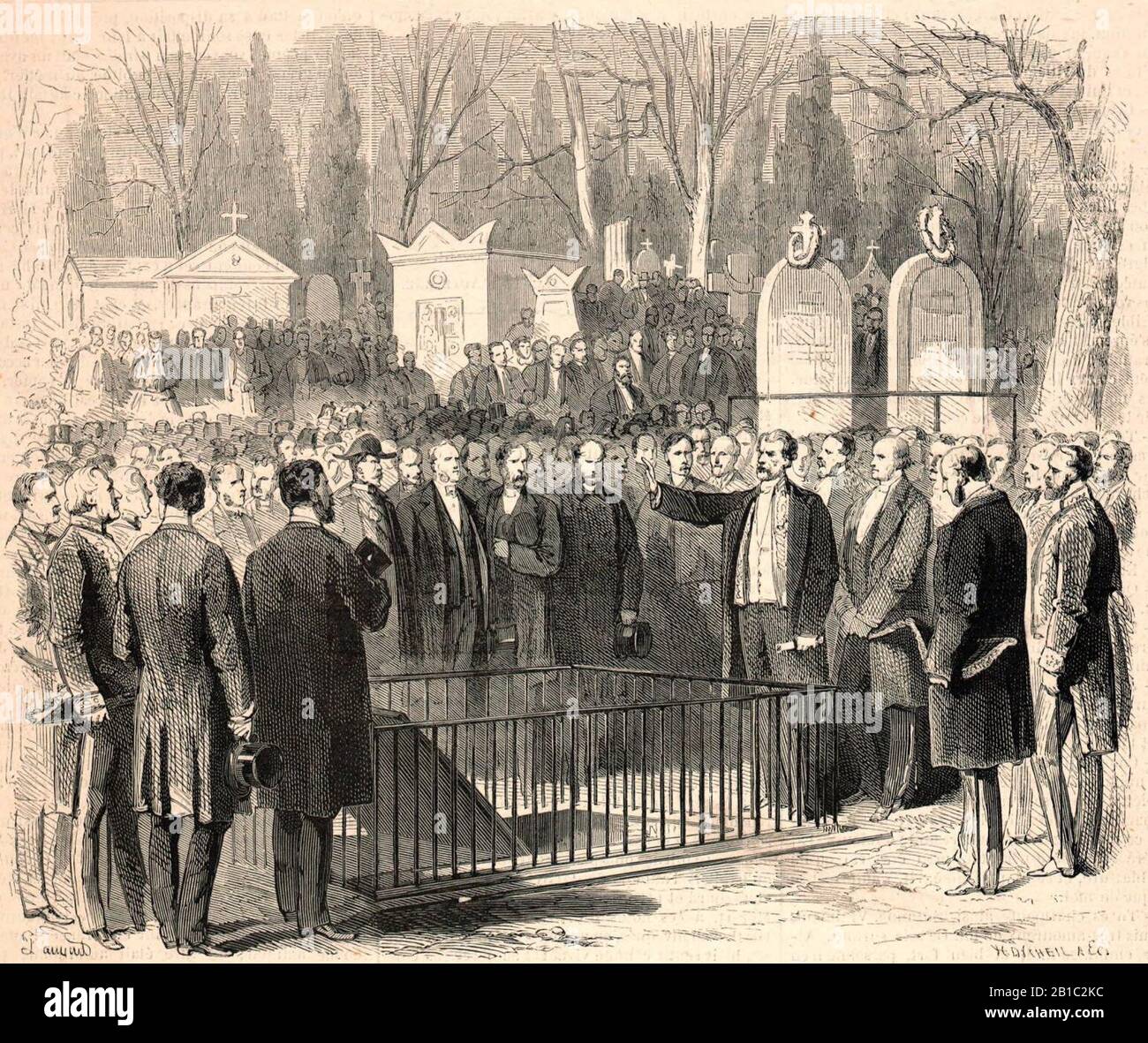 Funérailles de Rossini - Dépôt du cercueil dans le caveau de la Ville, au cimetière du Père-Lachaise (cropped). Stock Photo