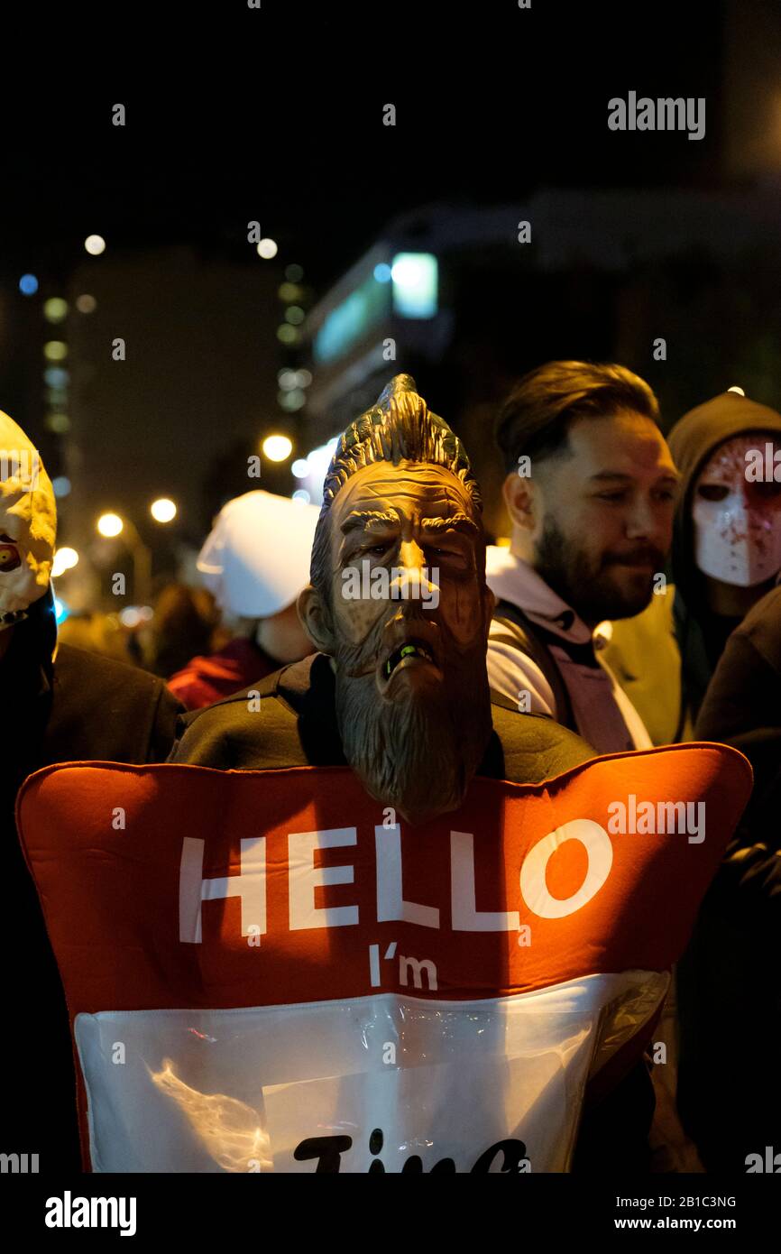 The Halloween Parade is held in the streets of downtown Toronto. People participate in this gathering with masks and whatever makes them weird. Stock Photo