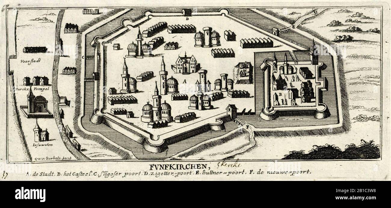 Fünfkirchen-Gaspar Bouttats-ca 1690. Stock Photo