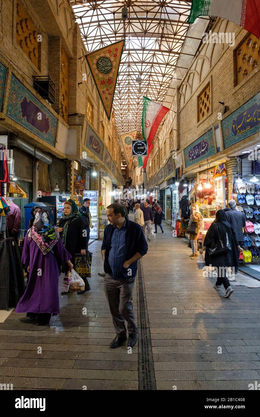 Here is Tajrish bazaar in Uptown Tehran, one of the most vibrant spots of the city. A traditional market and tourist attraction formed by old shops. Stock Photo