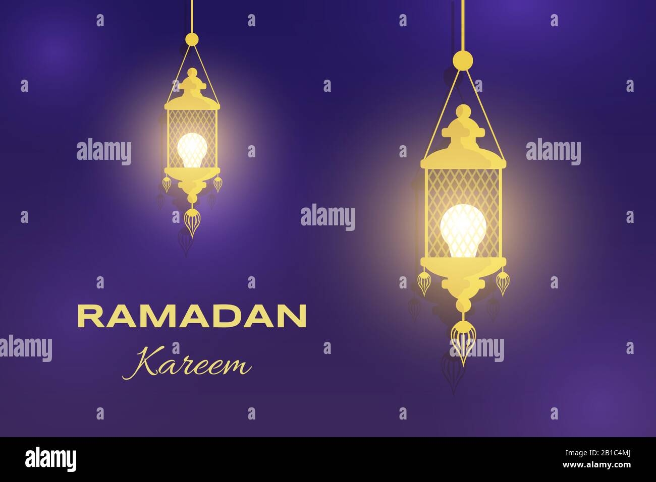 Ramadan Kareem flat greeting card template with text space. Golden