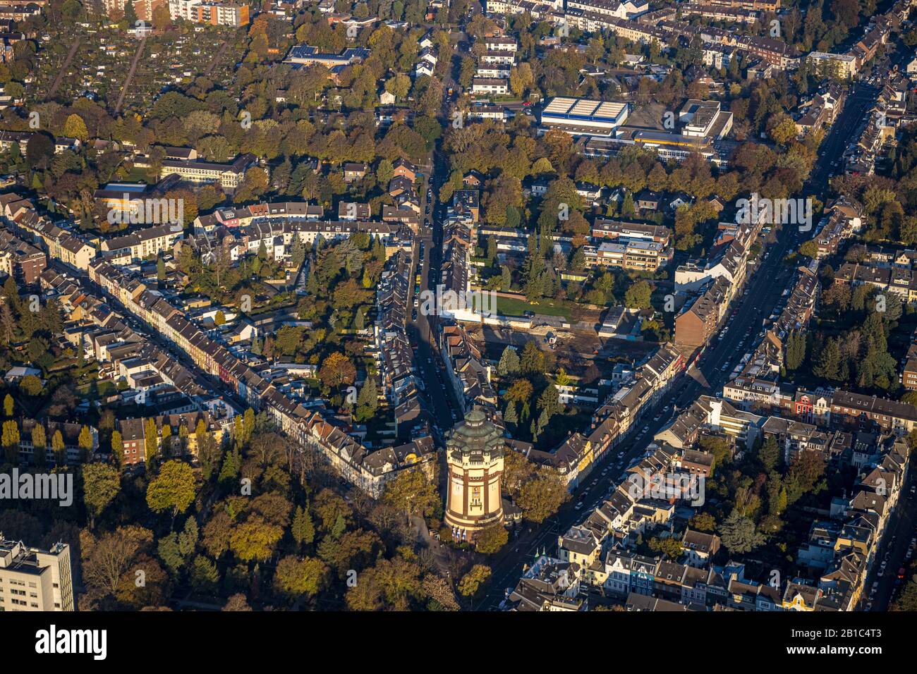 Aerial view, city view and water tower Viersener Straße, Mönchengladbach, Niederrhein, North Rhine-Westphalia, Germany, view to the north, DEU, Europe Stock Photo