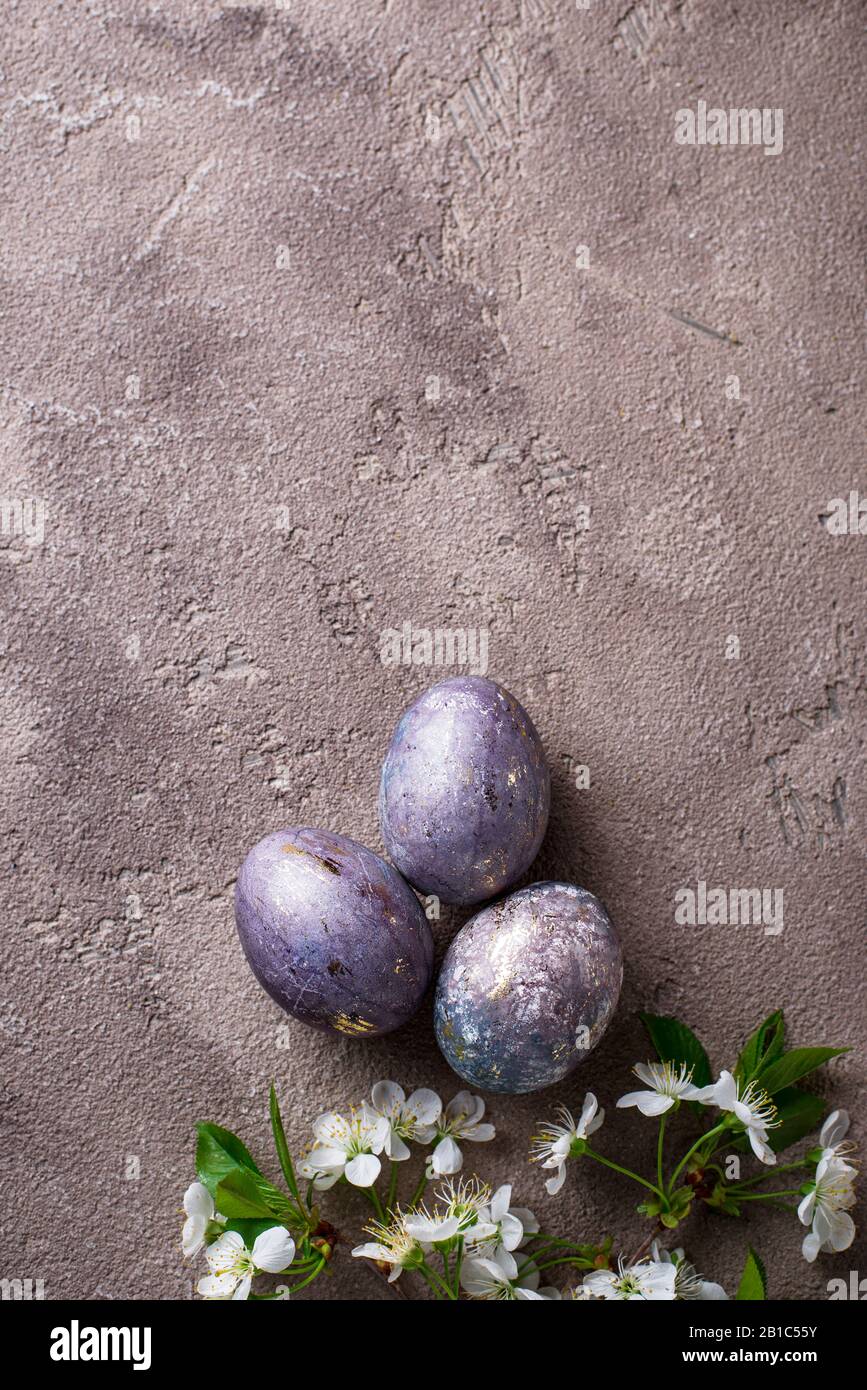 Easter painted eggs with marble effect Stock Photo