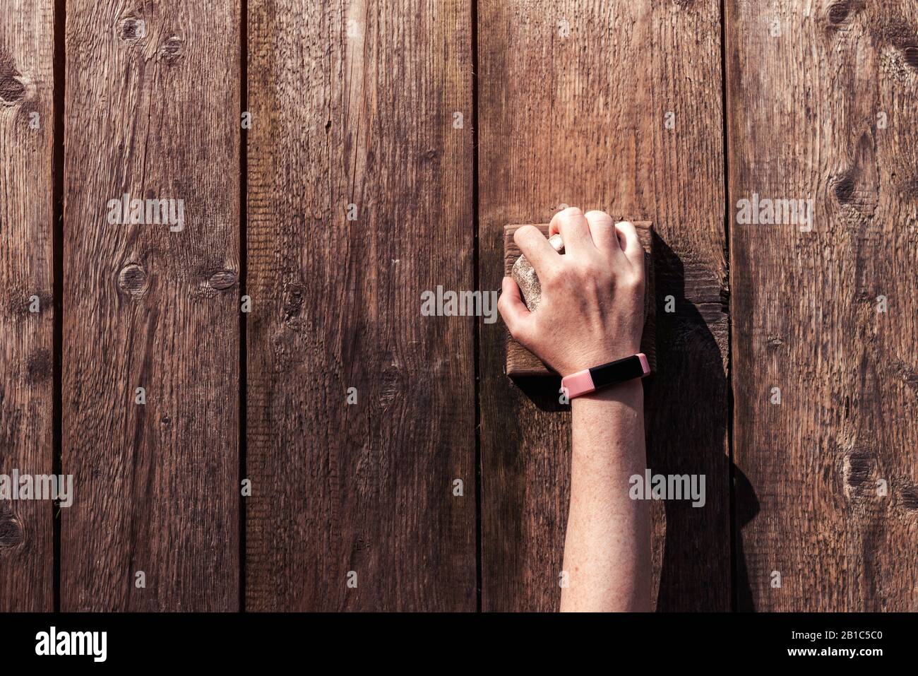 Free climbing wall practice training, close up of hand Stock Photo