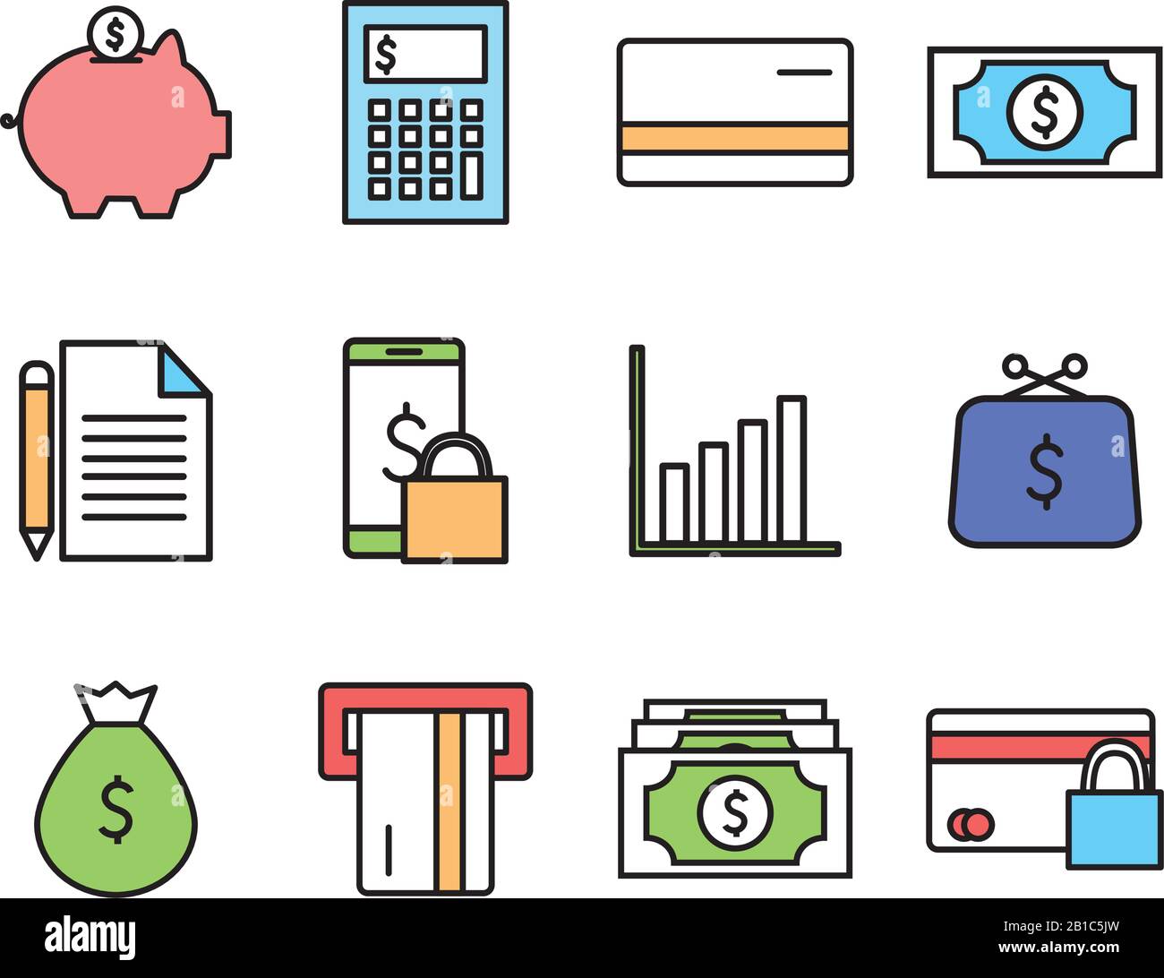 Isolated money line and fill style icon set vector design Stock Vector ...
