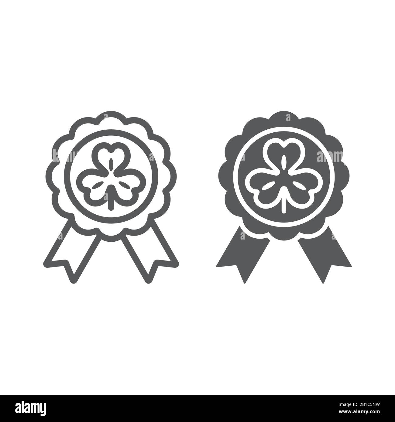 Rosette award clover medal line and glyph icon, st patrick s day and holiday, luck clover sign, vector graphics, a linear pattern on a white Stock Vector