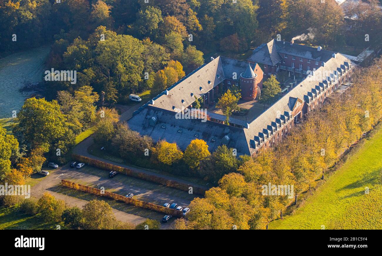 Aerial photo, moated castle Krickenbeck Castle, Nettetal, Lower Rhine, North Rhine-Westphalia, Germany, Alt-Krickenbeck, architectural monument, Châte Stock Photo