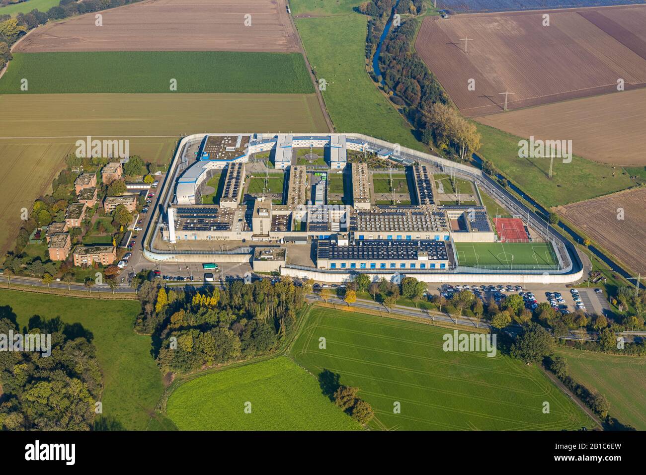 Aerial photo, Geldern Prison on the River Niers, Geldern, Niederrhein, North Rhine-Westphalia, Germany, Arrest, DEU, Europe, Imprisonment, Prison, cus Stock Photo